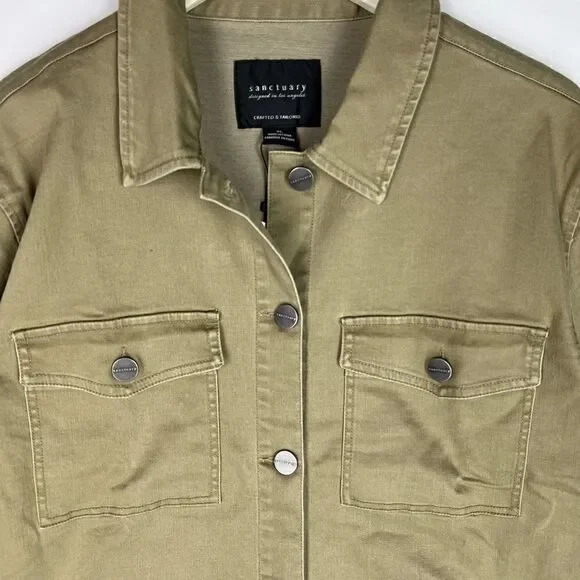 New Sanctuary Los Angeles Men Military Green Olive Utility Shirt Jacket US XL